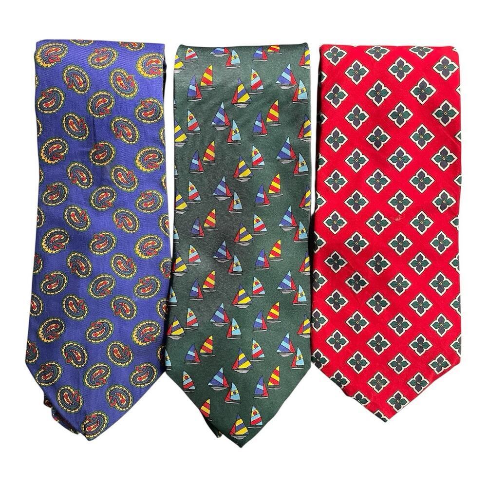 GAP Necktie Set Of 3 Green Blue Red USA Made Cotton Silk Preppy Academic Work